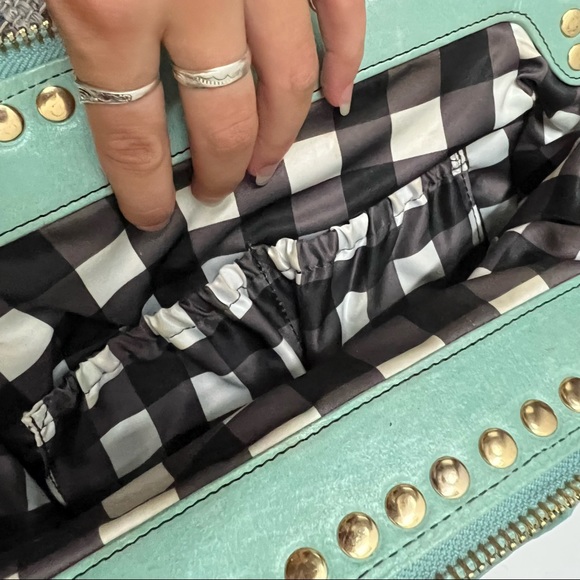 Betsey Johnson Turquoise Leather Handbag with Studs - Picture 9 of 10